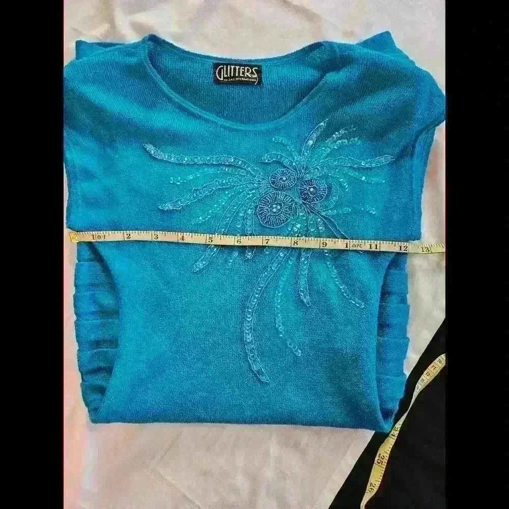 VINTAGE Glitters sequin Ocean Blue Embellished Sweater dress - Picture 3 of 6